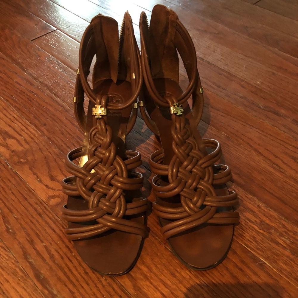 Tory Burch Brown Braided Leather Sandals